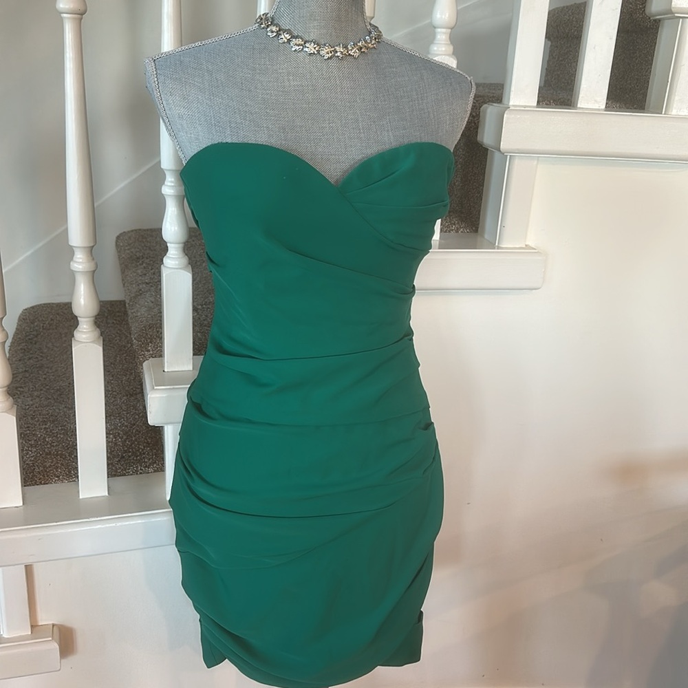 BCBGMaxAzria Teal Strapless Midi Dress